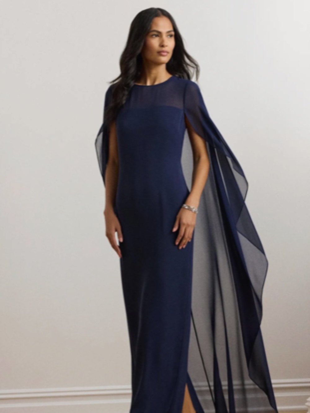 Lauren Ralph Lauren Lavati Capelet Gown Navy Blue Size 10